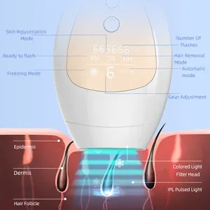 IPL penghilang rambut safir pendingin es 510K Epilator at-Home untuk wanita dan pria penghilang rambut permanen 999,999 berkedip