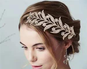 Diamond Leaf Shape Headband Wedding Bridal Hair Accessories Headdress Floral Crowns Bridesmaid Crystal Tiaras