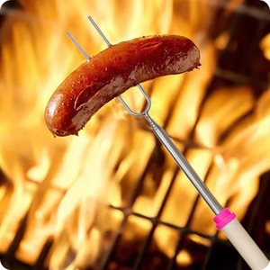 U Shape Wooden Handle Barbecue Fork Sausages Hot Dogs Roasting Stick Telescopic Marshmallow Roasting Sticks Telescopic Fork - Product Image 5