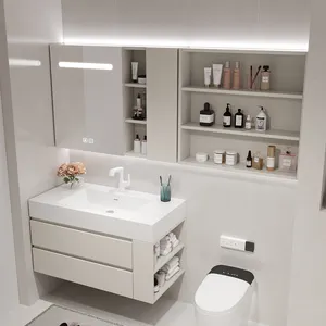 Hotel Quality Luxury Round Mirror Bathroom Cabinet Vanity Furniture Single Basin Western Modern Bathroom Furniture Vanity