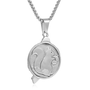 Collar con colgante de ardilla de acero inoxidable, 24 mm, diseño de animales, joyería de moda para hombre, cadena plateada de 3,0x60 cm - Product Image 2