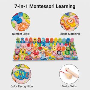 Tablero de Actividades de Madera Montessori, Juguete para Niños Pequeños, Rompecabezas de Combinación de Números y Formas, Tablero Magnético de Pesca Logarítmica para el Aprendizaje Temprano - Product Image 3