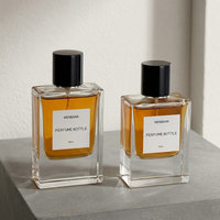 Flacon de parfum carré en verre à base épaisse, plusieurs tailles, emballage transparent pour la mise en place de gammes de produits
