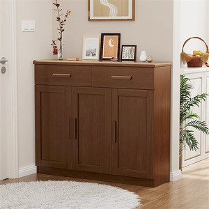 <b>Shoe</b> Cabinet Solid Wood Entryway <b>Storage</b> Cabinet Living Room Balcony Double Door Natural Wood Color - Product Image 3