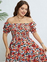Robe maxi élégante d'été pour femmes Grande taille Imprimé floral Style doux Col carré