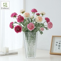 Vente en gros de fleurs décoratives roses en soie artificielle à 3 têtes de haute qualité pour la décoration de fête de mariage à la maison