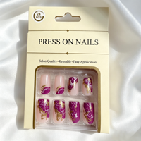 Vente en gros de faux ongles personnalisés à étiquette privée, 24 pièces assorties, dorées, à paillettes, chromées, brillantes, style français