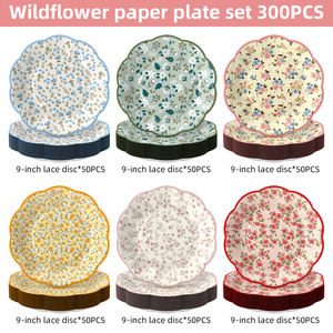 Ensemble <span class=keywords><strong>de</strong></span> vaisselle jetable biodégradable en forme <span class=keywords><strong>de</strong></span> fleur pour fête du thé aux fleurs sauvages modernes avec serviettes en <span class=keywords><strong>papier</strong></span> dorées pour les fêtes <span class=keywords><strong>de</strong></span> Noël - Product Image 6