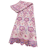 Tissu de Cérémonie Africaine en Chiffon Doré Marron Multicolore à Motif Paisley, Broderie Florale, Dentelle Scintillante et Bordure Découpée à la Paillette