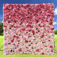 Panneau mural de fleurs artificielles 3D en soie rose rouge, toile de fond décorative enroulable pour mariage, fournisseur