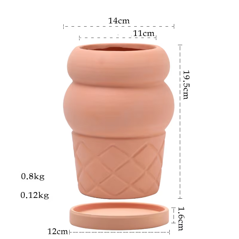 Pot de glace en céramique rouge, taille moyenne, 14 cm.