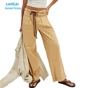 Pantalones de Pierna Recta para Mujer, Cintura con Cordón, Bolsillos Delanteros, Colores en Contraste Laterales, Tela con Bolsillo Trasero de Parche, Ropa Personalizada - Product Image 1