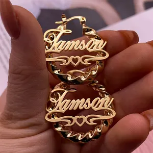 Mini Hoop 30mm Custom Name Letter Baby Kids Hoop Personalized Girls Twist Hoop Earring Gold Plated Stainless Steel Name Earrings