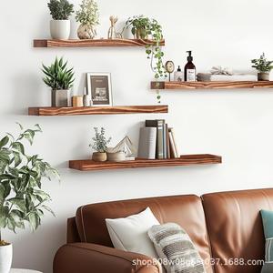 Solid <b>Wood</b> Wall Mounted Shelf 4 Layers Kitchen <b>Storage</b> <b>Rack</b> Rectangle Shape Screw Embedded Installation Neatening Organize - Product Image 2