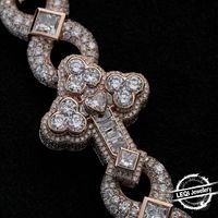 Chaîne cubaine hip-hop en or 9K-18K sur mesure |   Diamants de laboratoire à taille mixte (liens en forme de trèfle/carré/baguette)