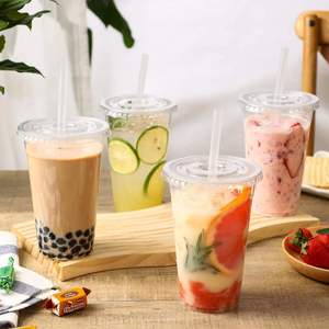 Gobelets jetables transparents en PET de 10 oz avec couvercles, fond plat personnalisé de 90 mm pour crème glacée, bubble tea, vodka, eau minérale - Vente en gros - Product Image 3