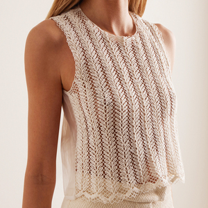 Fabricante de Moda Wisrise, Diseño Personalizado, <span class=keywords><strong>Chaleco</strong></span> de Punto sin Mangas con Encaje de Ganchillo Beige, Estilo Boho Casual para <span class=keywords><strong>Mujer</strong></span> - Product Image 3