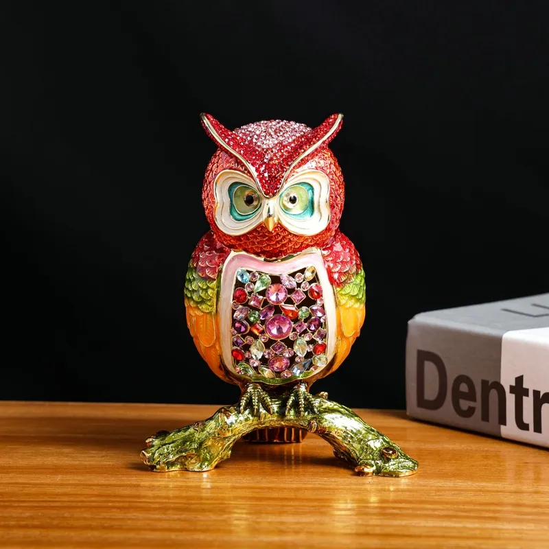 SHINNYGIFTS High Quality Handmade Enamel Owl Metal Craft Owl Jewelry Gift Boxes Christmas Gift