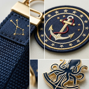 Porte-clés tissé bleu marine de qualité supérieure, patch brodé 3D <span class=keywords><strong>et</strong></span> badge en émail dur, boîte d'emballage, logo personnalisé, coffrets cadeaux d'entreprise - Product Image 3