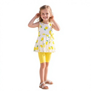 Ensemble robe sans manches et short jaune à imprimé citron pour filles, tenue d'été mignonne, tissu respirant en polyester et coton, Bangladesh - Product Image 1