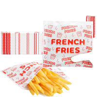 Sacs en papier enduits de cire imprimés sur mesure, résistants à la graisse, auto-adhésifs, pour frites, emballage pour camions de restauration rapide