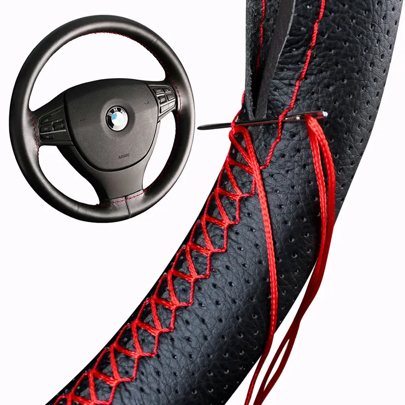 DIY ручная швейная рулевого колеса автомобиля крышки 38 см Универсальный руль крышка из микрофибры, PU кожаный чехол для руля