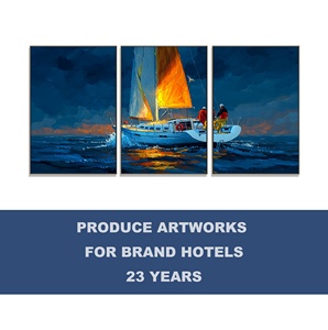 Décoration Murale Peinture à l'Huile Texturée Faite à la Main Paysage Bateau à Voile sur la Mer, Art Texturé de Fournisseur d'Œuvres d'Art pour Projet Hôtelier - Product Image 1