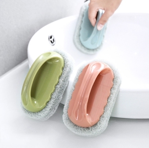 Brosse de nettoyage de carreaux de ménage cuisine nordique avec poignée éponge lingette multifonctionnelle couleur unie baignoire brosse de nettoyage de table de cuisson - Product Image 2