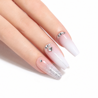 Ongles à presser en acrylique de qualité supérieure, brillants, extra longs, forme cercueil, avec pointes ombrées françaises et strass, fabrication machine, couverture complète, 24 pièces