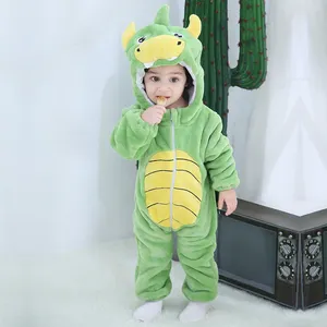 Michley 2023 Hot Sale Cartoon Baby Hooded Clothes Soft Flannel Animal Baby Romper