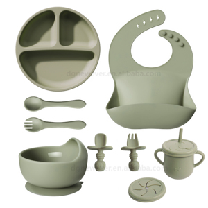 La vendita calda 8 pezzi Set di alimentazione in Silicone per bambini classico include ciotola con cucchiaio per bavaglini per bambini prezzo di fabbrica stoviglie da pranzo per bambini - Product Image 3