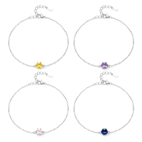 Bracelet à breloques en gros en argent sterling 925 plaqué rhodium, style classique, avec pierre de zircon solitaire, bijoux pour femmes et unisexe