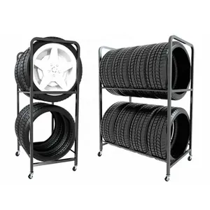 Topeasy OEM 2 camadas de rack de armazenamento de pneus gordos para garagem Rack de pneus rolantes industriais ajustável