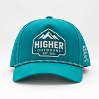 Casquette de baseball Performance pour l'extérieur, imperméable, séchage rapide, avec panneau latéral perforé, patch en caoutchouc montagne et accent en corde, idéale pour le golf