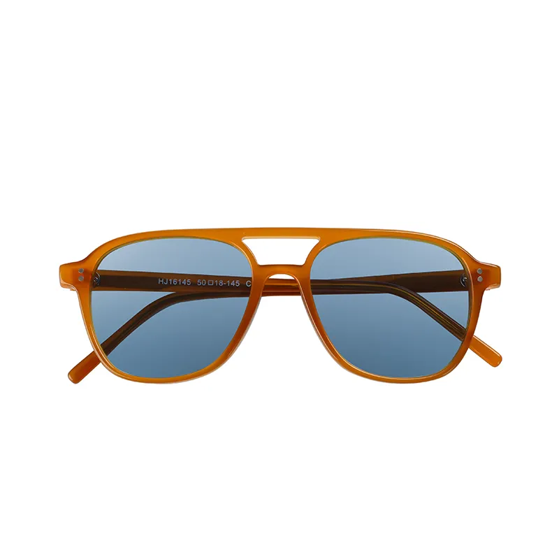 Retro Matte Brown Custom Logo Men Women Double Bridge Frame Polarized Acetate Sunglasses Vendors Manufacturers