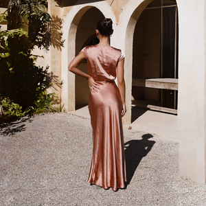 Robe longue sirène en satin uni à col en V, style vintage, romantique et élégante, pour soirée, vêtements pour femmes, robes de soirée pour femmes - Product Image 5