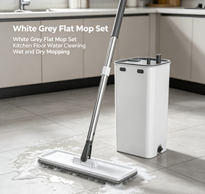 Microfiber <b>Flat</b> <b>Mop</b> with Bucket Set 360 Degree Swivel Head Self Wringer Stainless Steel Pole for Home Office - Product Image 2