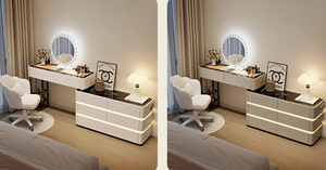 Coiffeuse moderne avec dessus en verre Coiffeuse Tables de courtoisie de rangement de <span class=keywords><strong>grande</strong></span> <span class=keywords><strong>capacité</strong></span> Miroir LED - Product Image 6