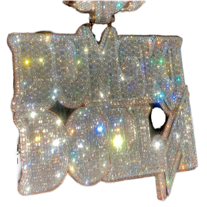 Pendentif Hip Hop personnalisé en Moissanite, Argent 925 plaqué Rhodium Noir, Certifié IGI, Testeur de pureté, Bijoux fins, Chaînes avec logo et nom - Product Image 1