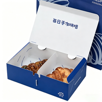 Ensemble de boîtes à croissants personnalisées avec séparateur, ensemble d'emballages en papier jetable bleu pour boulangerie pâtisserie à emporter