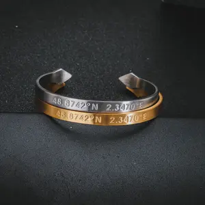 Groothandel Prijs Gepersonaliseerde Manchet Armband Verguld Gegraveerd Naam Logo Rvs Armband Mannen Armbanden