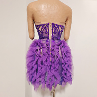 Robe Courte Sexy Violette en Strass et Cristal, Bustier, avec Volants en Tulle Transparent, pour Soirée, Club, Spectacle ou Déguisement de Scène