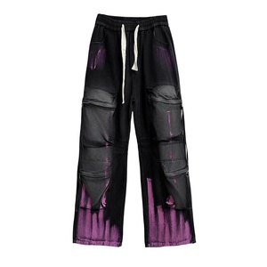 OUDINA Pantalones <span class=keywords><strong>Cargo</strong></span> de Mezclilla para <span class=keywords><strong>Mujer</strong></span>, Estilo Urbano Americano, Holgados, con Bloques de Color, Graffiti y Múltiples Bolsillos - Product Image 5