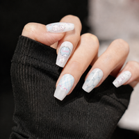 Faux ongles à presser Baby Blue Sheep Story, courts et effilés, motif écossais avec nœud, style Sweet Girl, faits main