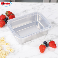 Boîte de conservation alimentaire en acier inoxydable avec couvercle transparent, boîte de préparation des aliments, boîte de conservation de la fraîcheur, boîte de pique-nique