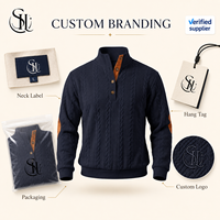 Pronto per la Spedizione: Maglione da Uomo di Lusso con Zip a Quarto, Lavorazione a Treccia, Patch sui Gomiti, Stile Old Money, Logo Personalizzato, Etichetta Privata, Collezione Autunno 2026