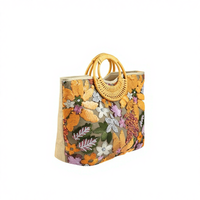 Sac fourre-tout double portable pour femme, en lin, coloré, brodé de fleurs et de sequins, écologique, durable, léger et grande capacité