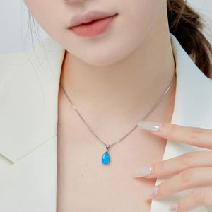 Dylam Elegant Design Women Fine Fashion Jewelry <b>Necklaces</b> S925 Silver Pear Water Drop Shape Synthetic <b>Opal</b> Pendant <b>Necklace</b> - Product Image 4