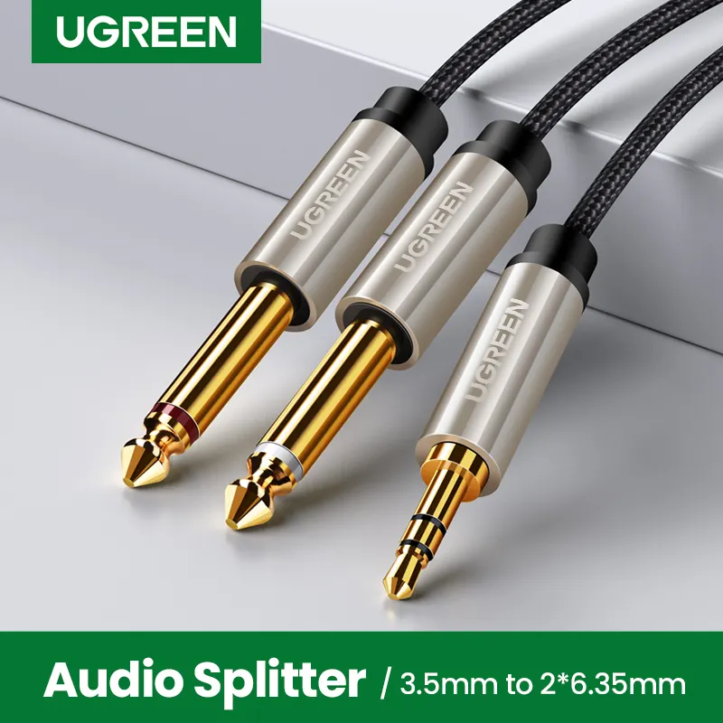 Ugreen jack 3.5mm đến 6.35mm Adapter Cáp âm thanh cho Mixer khuếch đại loa mạ Vàng 6.5mm 3.5 Jack Nam Splitter Cáp âm thanh