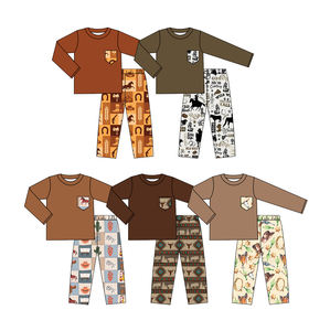 प्रीऑर्डर कस्टम पश्चिमी बच्चे बच्चे टॉडलर की जेब ठोस रंग टी शर्ट शीर्ष जॉगर पैंट आउटफिट - Product Image 1